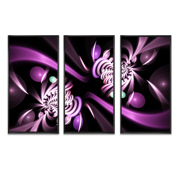 Wrought Studio Purple On Black 3D Surreal Art Floral Framed Canvas